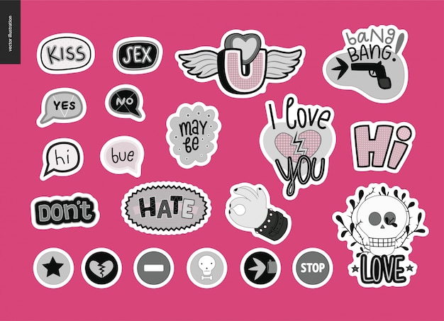 Set di logo lettera amore contemporanea girlie