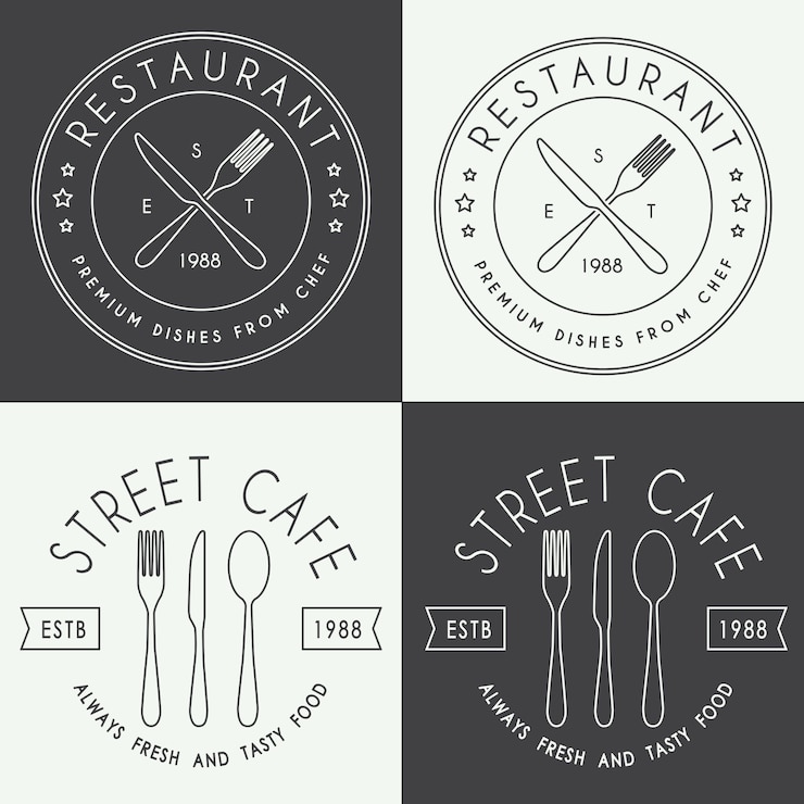 Vettore set di logo lineare ristorante vintage