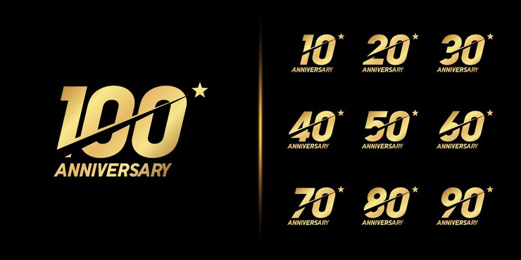 Set di logotipo di anniversario. Celebrazione dell'anniversario d'oro.