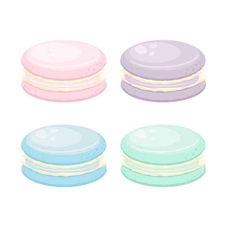 Vettore set di macarons francesi vettoriali colorati menta lavanda e lampone macarons cafe menu restaurant
