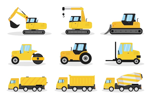 Set di macchine pesanti Escavatore gru bulldozer rullo stradale trattore carrello elevatore carburante cisterna autocarro con cassone ribaltabile betoniera
