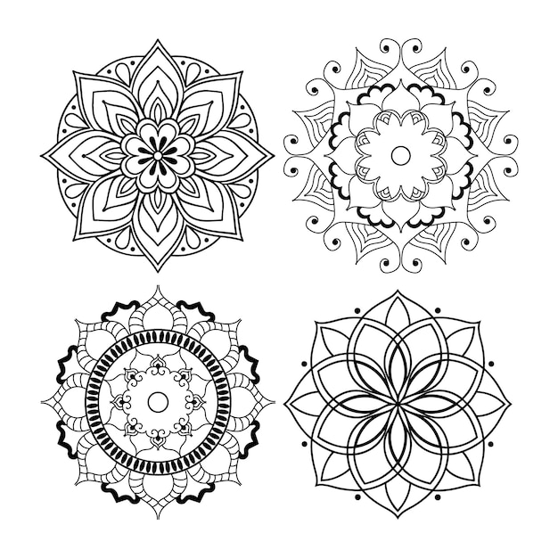 Set di mandala disegnata a mano in bianco e nero