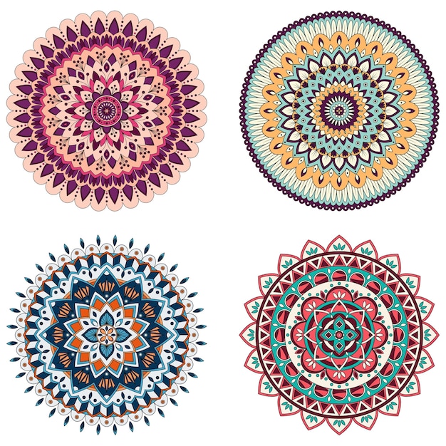 Set di mandala floreali a colori, illustrazione vettoriale