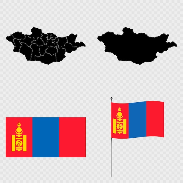 Set di mappe bandiera e albero della Mongolia Illustrazione vettoriale
