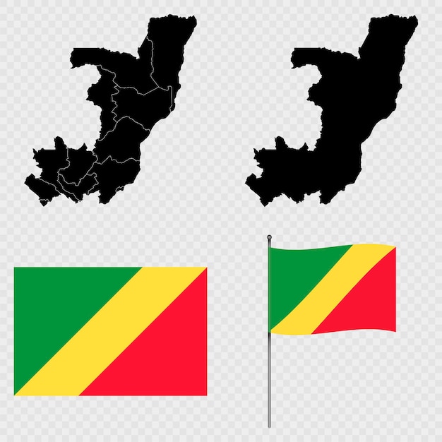 Set di mappe bandiera e albero della Repubblica del Congo Illustrazione vettoriale