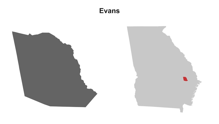 Vettore set di mappe in bianco della contea di evans, in georgia