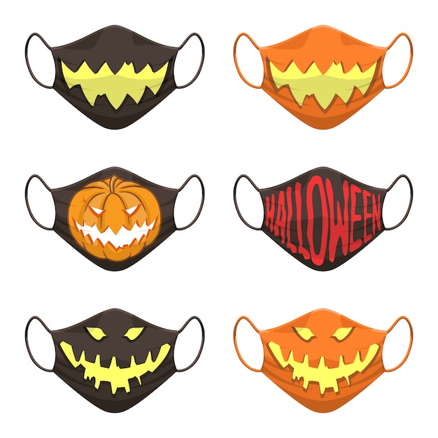 Set di maschera in tessuto con l'icona di halloween