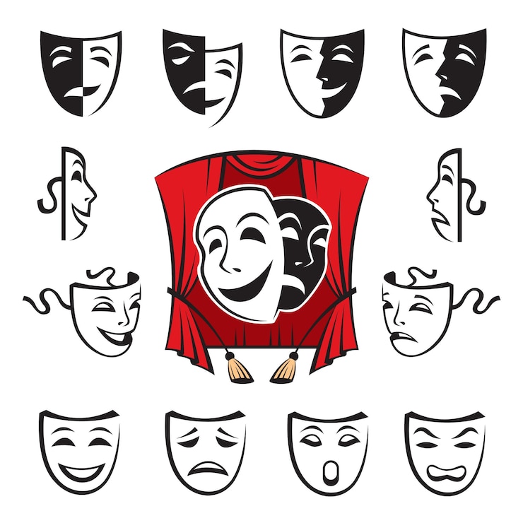 Vettore set di maschere teatrali
