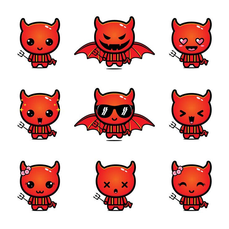 Set di mascotte carino diavolo