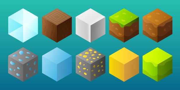 Set di materiali a blocchi e elementi vettoriali di texture per la progettazione di giochi