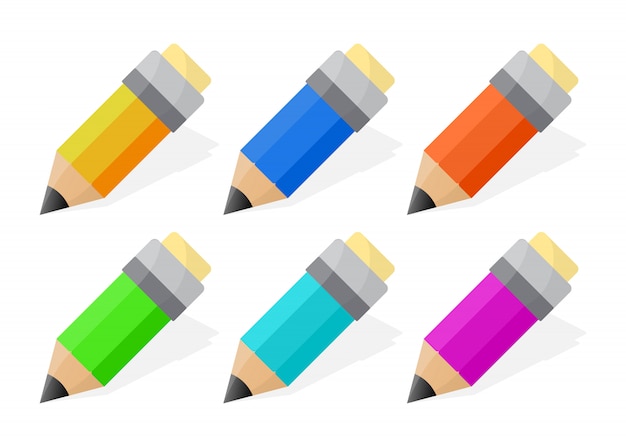 Set di matita bambini isolato. Stile cartone animato Illustrazione vettoriale