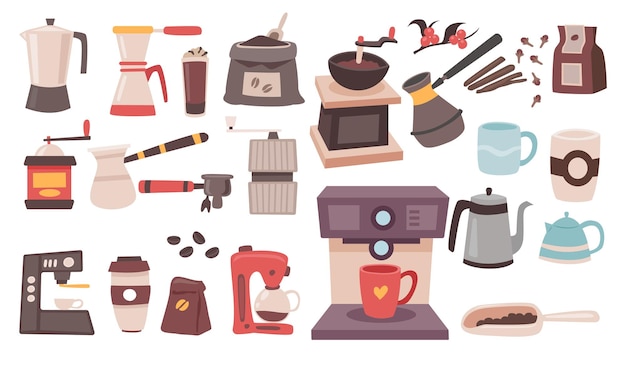 Set di metodi di preparazione del caffè Raccolte di elementi Collezione di strumenti e utensili per il caffè