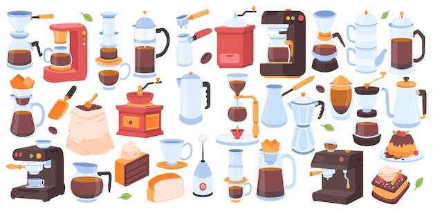 Set di metodi di preparazione del caffè Raccolte di elementi Raccolta di strumenti e utensili per la preparazione del caffè