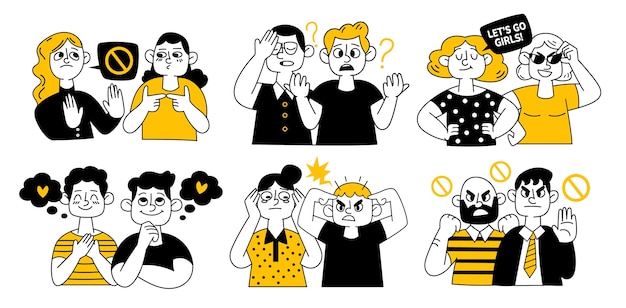 Set di mini composizioni di espressioni di caratteri disegnate a mano