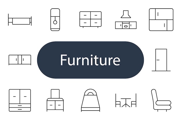 Set di mobili icona Bed wardrobe cabinet table chair sofa dresser nightstand lamp closet storage bookshelf drawer home interior design decor household furnishing room appartamento
