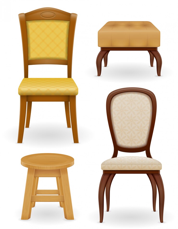 Vettore set di mobili sedia sgabello e pouf illustrazione vettoriale