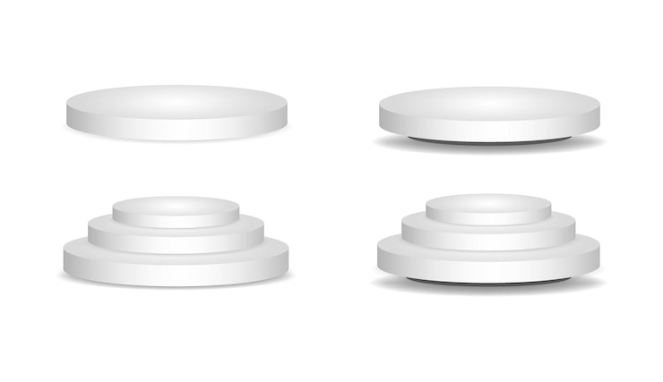 Vettore set di mockup di podio realistico 3d bianco in diverse forme palcoscenico per una cerimonia di premiazione