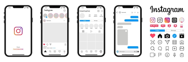 Set di mockup realistici per smartphone con modello Instagram Illustrazione vettoriale