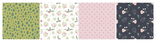 Set di modelli con illustrazioni floreali e doodle piatte moderne