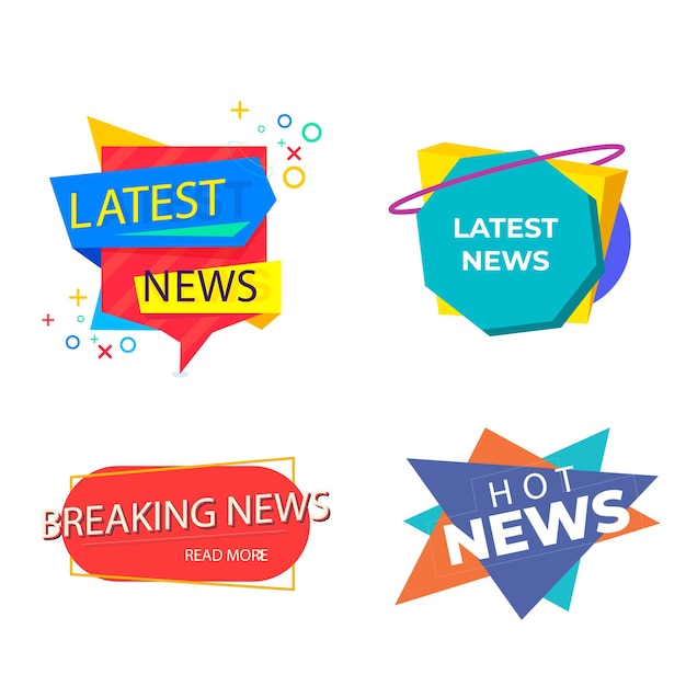 Set di modelli di badge di notizie di punta Ultime notizie calde Etichetta informazioni sul messaggio adesivo vettoriale illustrat