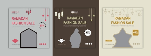 Set di modelli di banner di vendita di moda per i social media del Ramadan