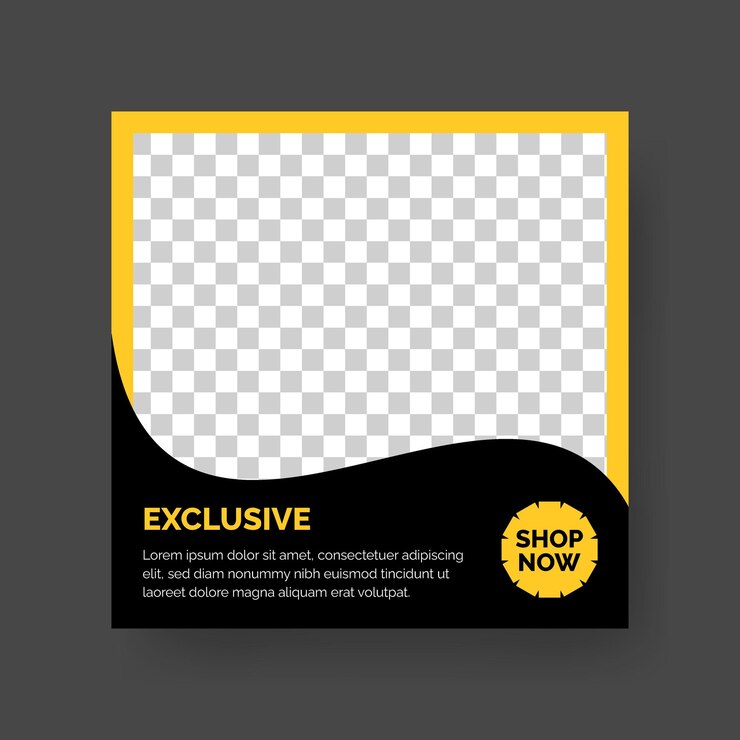 Vettore set di modelli di banner quadrati minimi modificabili colore di sfondo nero e giallo con linea a strisce