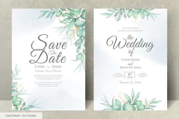 Set di modelli di biglietti d'invito per matrimonio elegante con fiori disegnati a mano ad acquerello