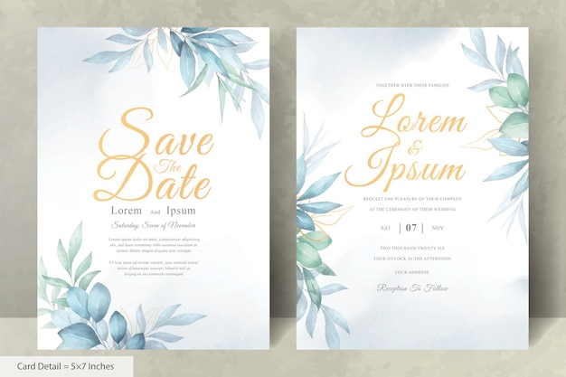 Set di modelli di biglietti d'invito per matrimonio elegante con fiori disegnati a mano ad acquerello