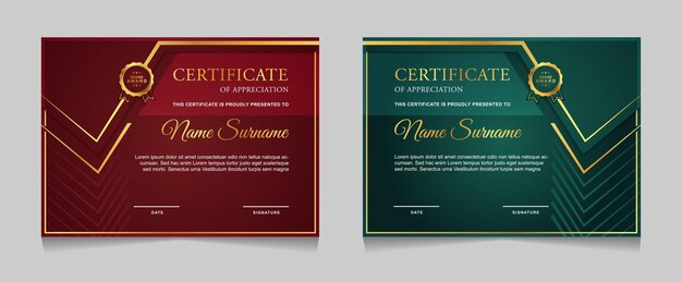Set di modelli di certificato con forme moderne di lusso in oro