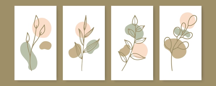 Vettore set di modelli di design colorati per storie di social media con foglie e onde design boho organico creativo universale