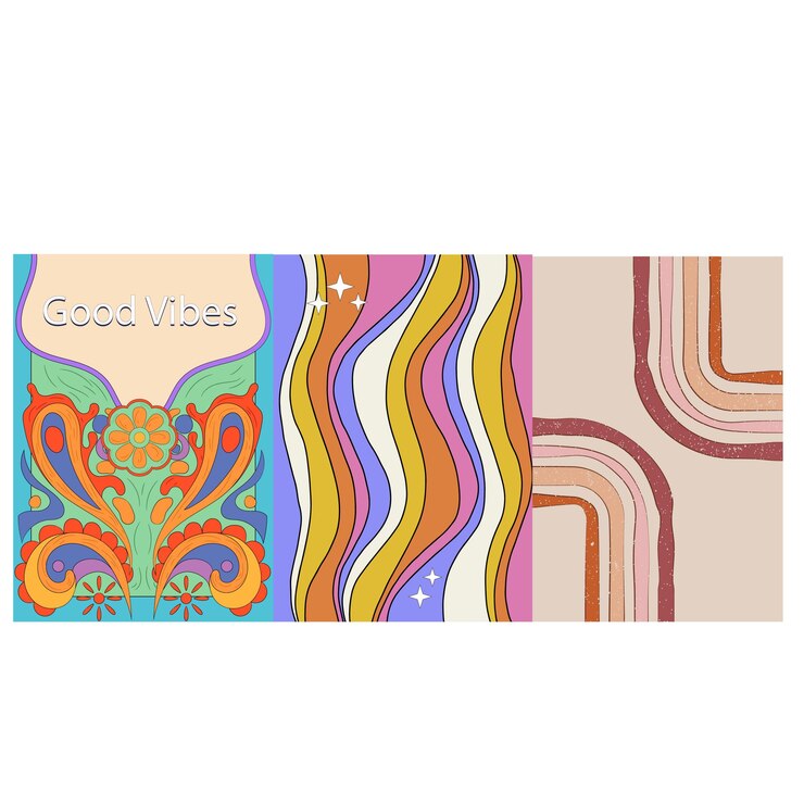Vettore set di modelli di design tipografici retro del festival estivo indie rock con colori vivaci e addominali