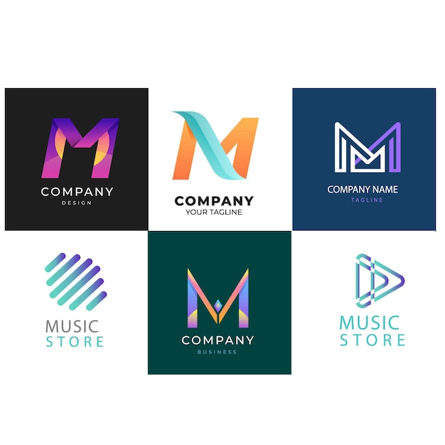 set di modelli di logo a lettera gradiente m