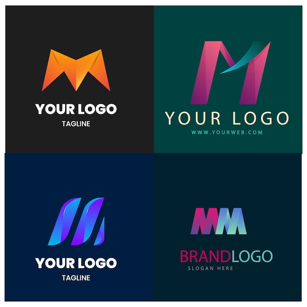 set di modelli di logo a lettera gradiente m
