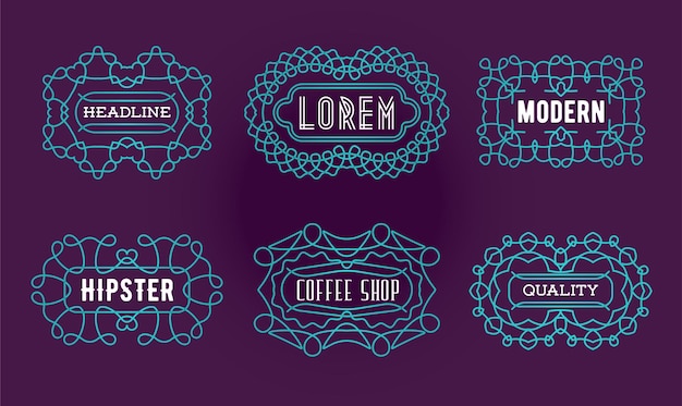 Set di modelli di logotipi di insegne di lusso Retro Design Line Art Vintage Style Victorian Swash Elements Vector Collection