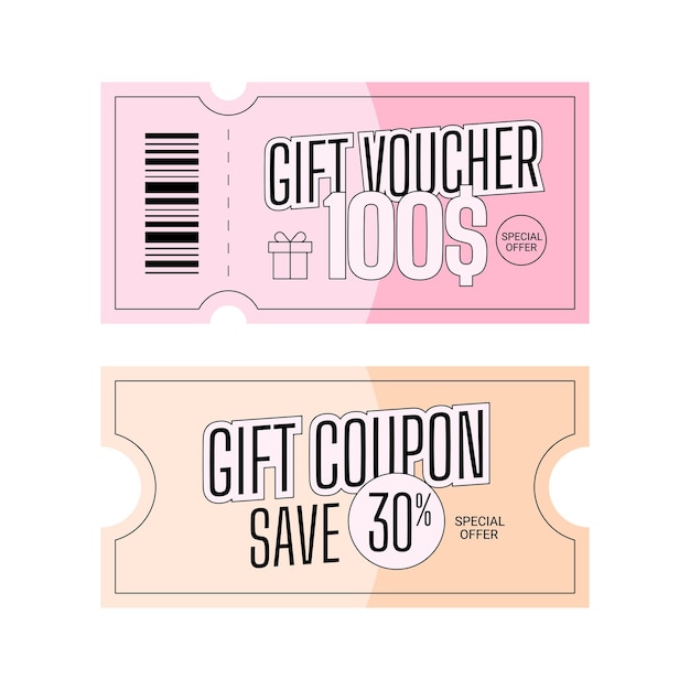 Set di modelli di offerte di buoni regalo e buoni sconto