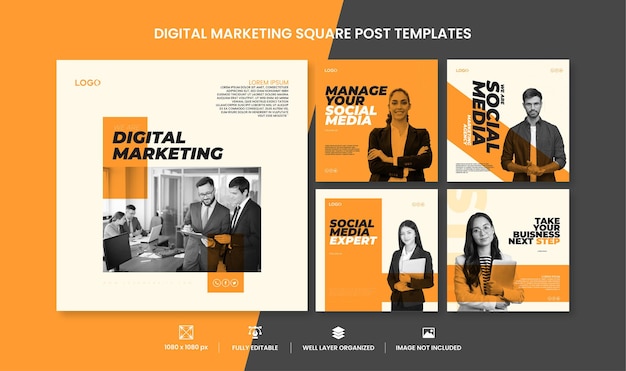 Set di modelli di post marketing per social media volantini quadrati di marketing aziendale digitale creativo vettoriale