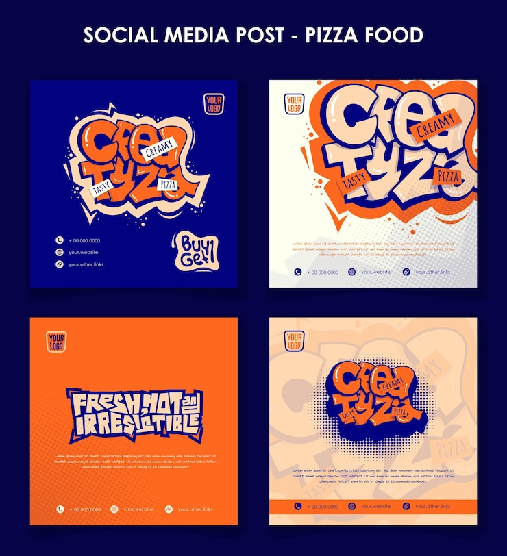 Vettore set di modelli di post sui social media con sfondo bianco-arancione blu
