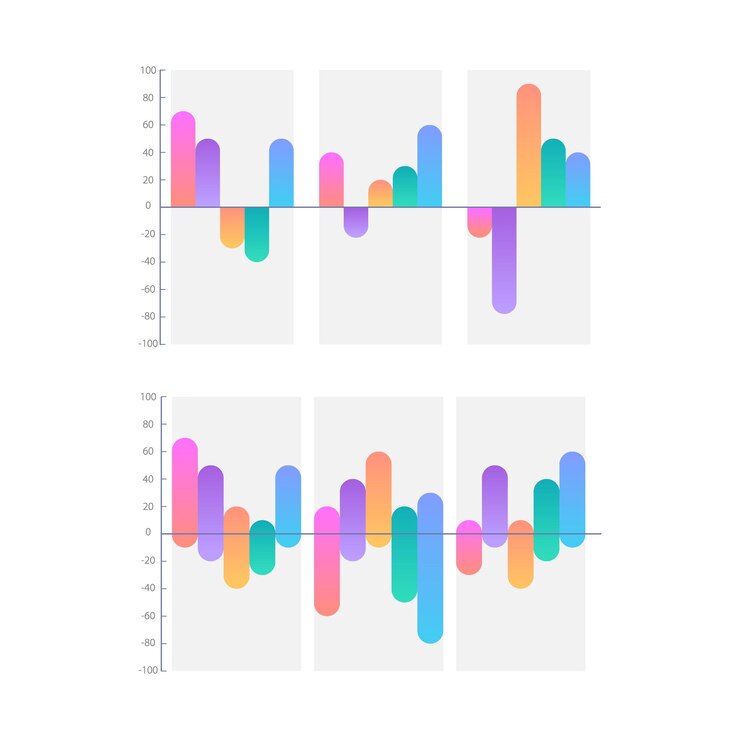 Vettore set di modelli di progettazione di grafici infografici con gradiente di direzioni opposte