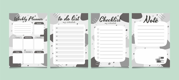 Set di modelli di sfondo Planner Journal monocromatico