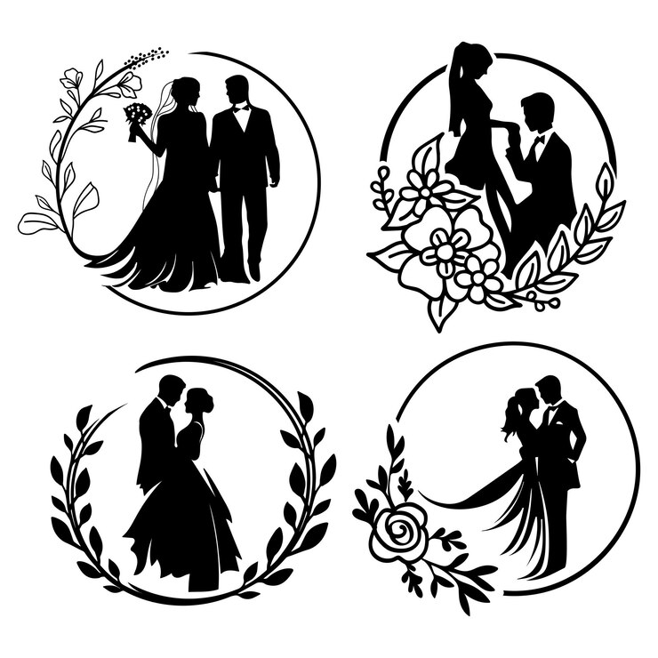 Set di modelli di silhouette di coppie sposate