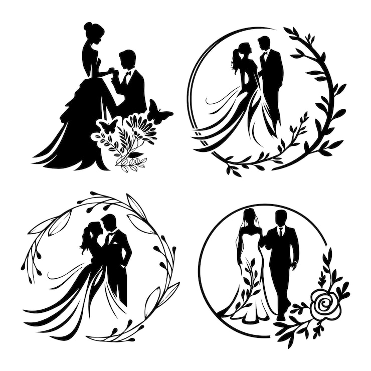 Set di modelli di silhouette di coppie sposate