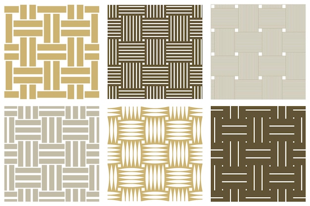 Set di modelli di tessitura vettoriale senza soluzione di continuità, sfondi lineari con linee incrociate, sfondi per piastrelle ripetute a maglia tessile, design minimali perfetti e semplicistici.