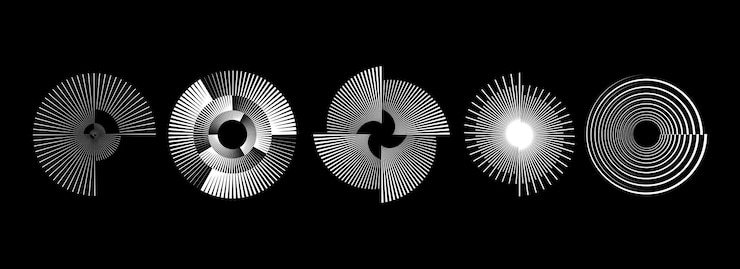 Vettore set di modelli spiralici radiali bianchi collezione di forme di linee di velocità circolari di rotazione circolo rotante sou