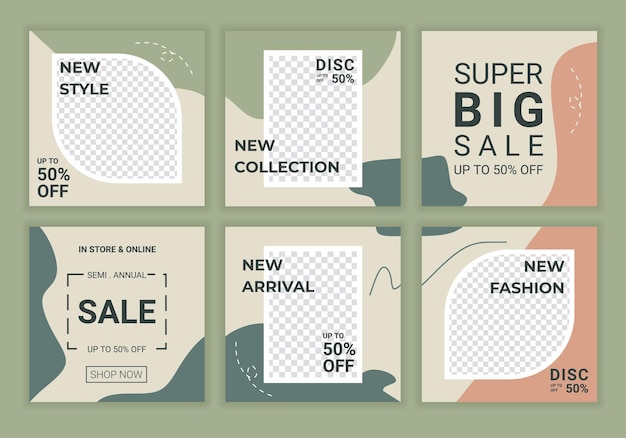 Set di modello di banner puzzle quadrato modificabile Modello di post sui social media spa e massaggi moda per la cura della pelle o altri usi Colori tenui con collage di foto Utilizzabile per promozioni di sconto sui feed dei social media