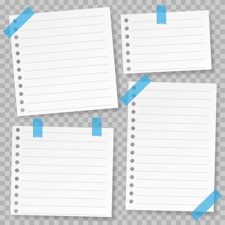 Vettore set di modello di carta nota con nastro blu