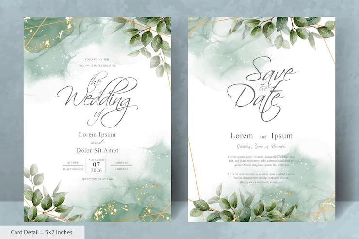 Vettore set di modello di invito a nozze elegante con sfondo floreale e acquerello disegnato a mano