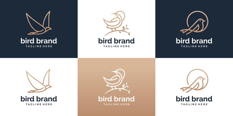 Set di modello di logo dell'uccello con stile di arte di linea. Collezione logo uccello astratto creativo.