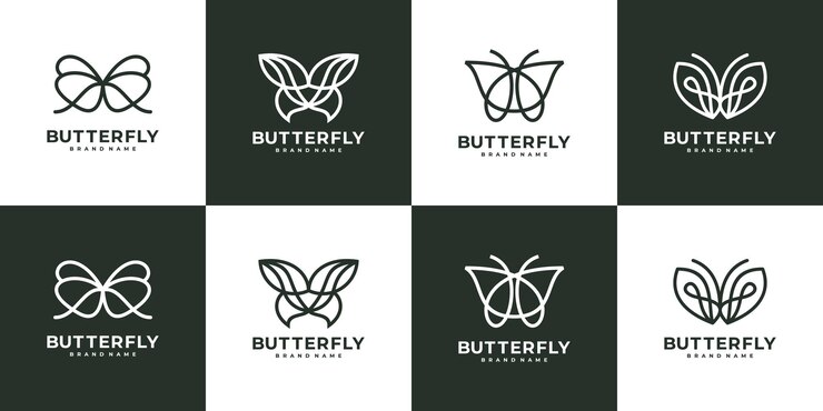 Vettore set di modello di logo di arte linea farfalla
