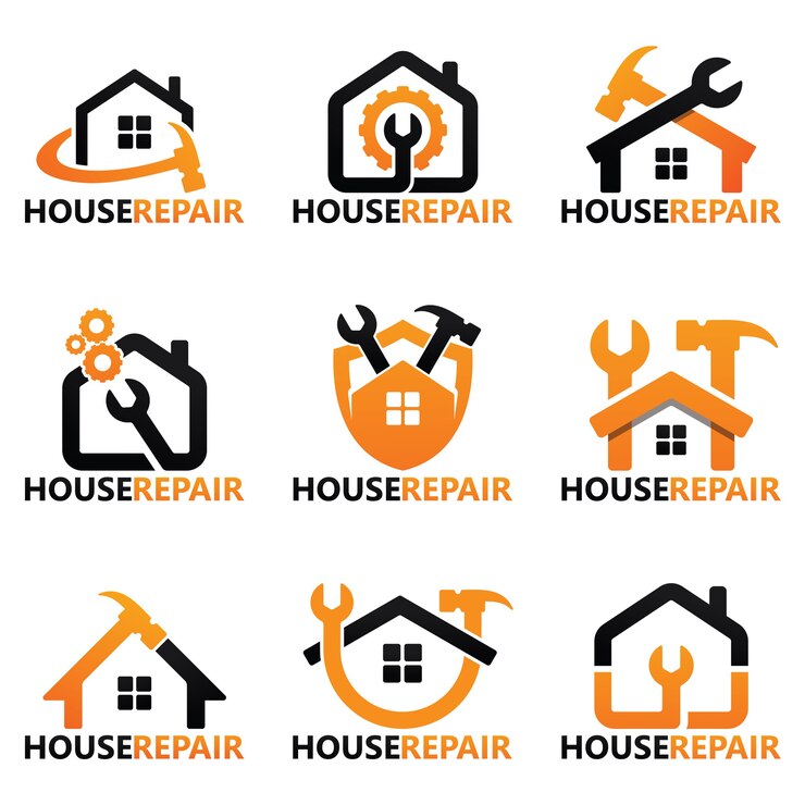 Set di modello di logo di riparazione della casa