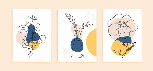 Set di modello di manifesto di fiori di linea moderna arte. parete decorazione astratta con concetto di design minimalista colore pastello pastel